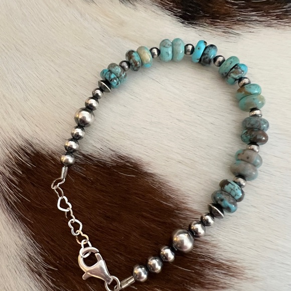 ❤️ Bracelet 925 Desert Pearls, Saucers, Kingman Turquoise  7.5”+1”Ext Unisex - Picture 6 of 8